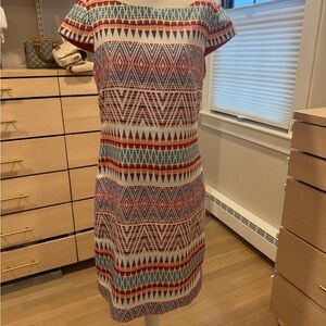 Vince Camuto Chevron Shift Dress in Red, Blue & Cream